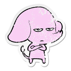 distressed sticker of a annoyed cartoon elephant