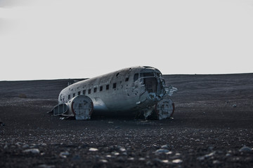Fototapeta na wymiar Airplane wreck from front side. In Iceland at summer