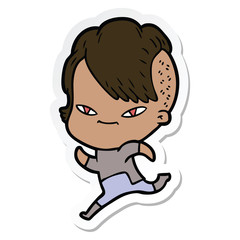 sticker of a cute cartoon girl with hipster haircut