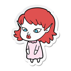 sticker of a cartoon elf girl with pointy ears