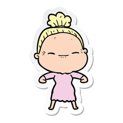 sticker of a cartoon peaceful old woman