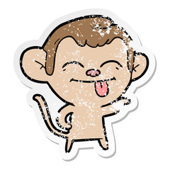 distressed sticker of a funny cartoon monkey