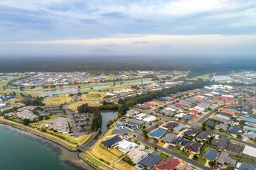Aerial view of Harrington township at dusk