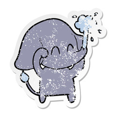 distressed sticker of a cute cartoon elephant spouting water