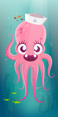 funny cartoon illustration of a happy octopus