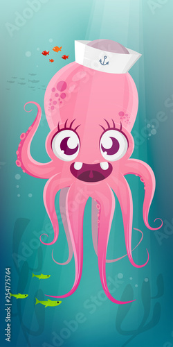 funny cartoon illustration of a happy octopus