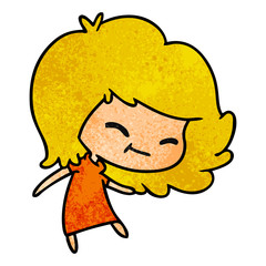textured cartoon of cute kawaii girl