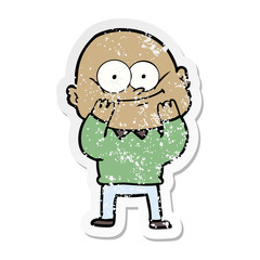 distressed sticker of a cartoon bald man staring