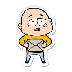 sticker of a cartoon tired bald man