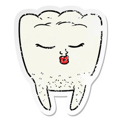 distressed sticker of a cartoon tooth