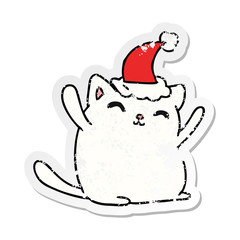 christmas distressed sticker cartoon of kawaii cat