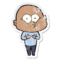 distressed sticker of a cartoon bald man staring