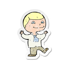 retro distressed sticker of a cartoon happy boy