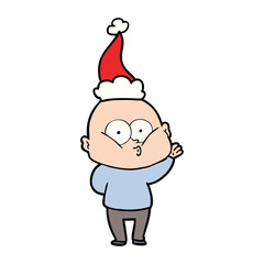 line drawing of a bald man staring wearing santa hat