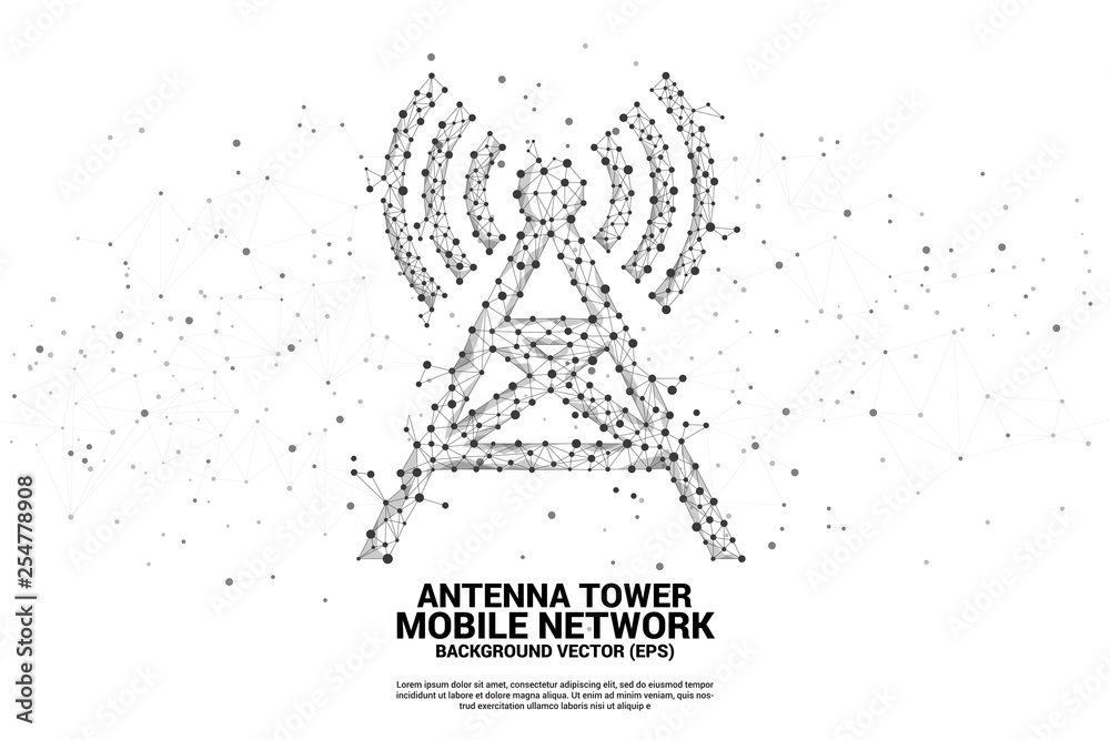Poster Antenna Tower icon polygon style from dot and line connection. Concept of telecommunication mobile and data technology