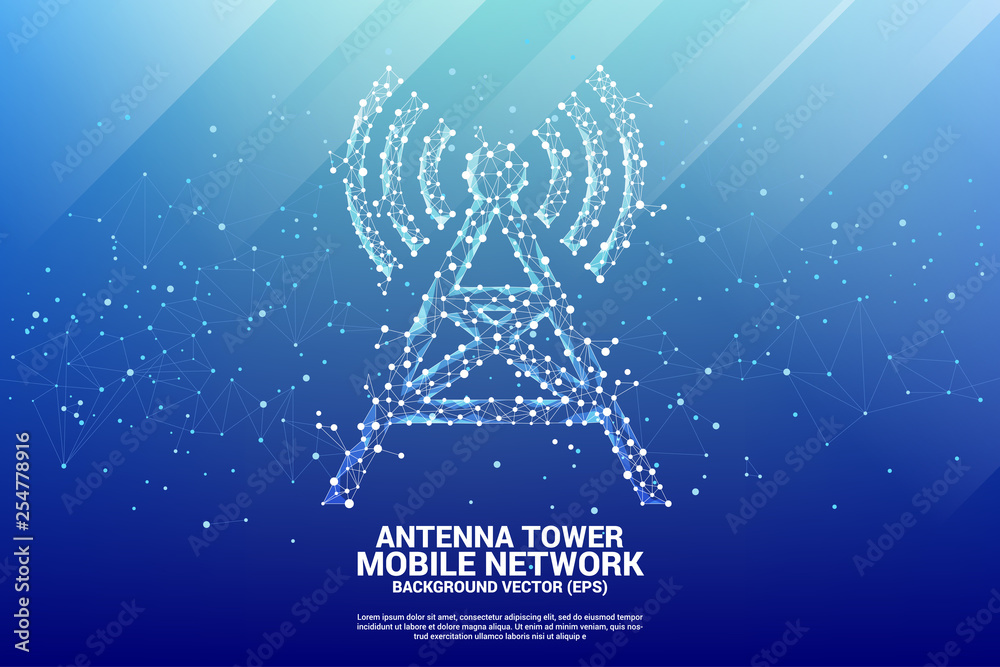 Aufkleber Antenna Tower icon polygon style from dot and line connection. Concept of telecommunication mobile and data technology