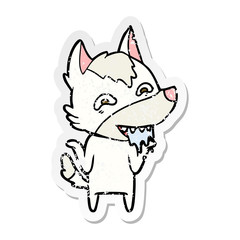 distressed sticker of a cartoon hungry wolf