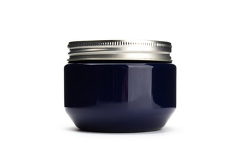 Blue bottle with silver cap isolated on white background.