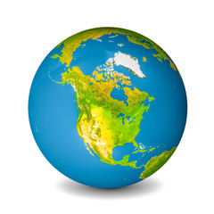 Earth globe isolated on whitebackground. Satellite view focused