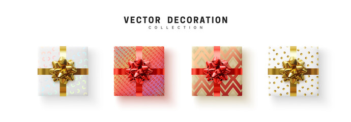 Set of gifts box. Collection realistic gift presents view top.