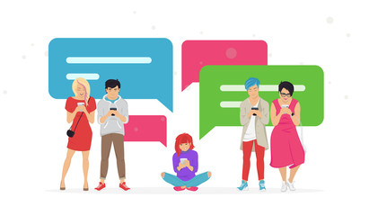 Chat speech bubbles for texting messages, communicating and sharing meme flat vector illustration