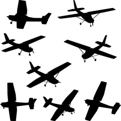 set of silhouettes of light aircraft