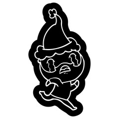 cartoon icon of a bearded man crying wearing santa hat