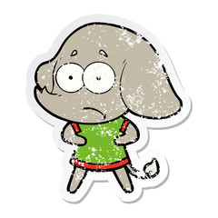 distressed sticker of a cartoon unsure elephant