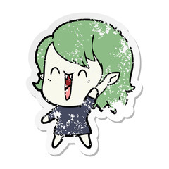 distressed sticker of a cute cartoon happy vampire girl