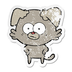distressed sticker of a nervous dog cartoon