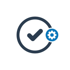 Tick icon with settings sign. Tick icon and customize, setup, manage, process symbol