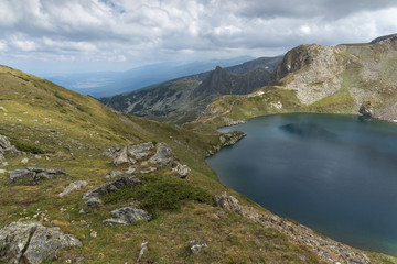Naklejka na ściany i meble Amazing landscape with The Eye lake at The Seven Rila Lakes, Rila Mountain, Bulgaria