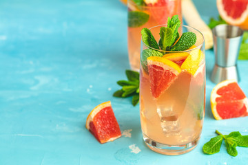 Grapefruit and fresh mint cocktail with juice