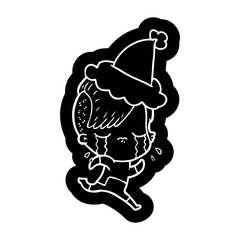 cartoon icon of a crying girl wearing space clothes wearing santa hat