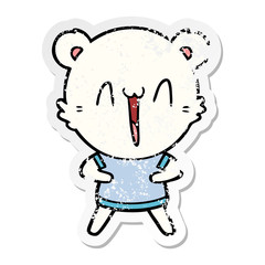 distressed sticker of a happy polar bear cartoon