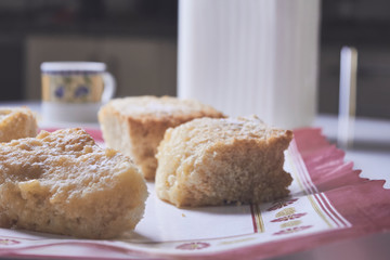 cup of milk with sponge cake
