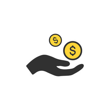 recommend clip art: Earn money vector icon, salary symbol. Share hand or giving money. tithing concept. Vector illustration isolated on white background.