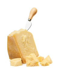 Parmesan cheese isolated on white