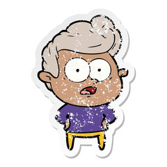 distressed sticker of a cartoon staring man