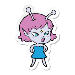 sticker of a pretty cartoon alien girl