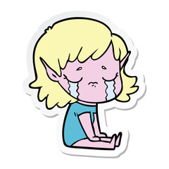 sticker of a cartoon crying elf girl