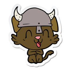 sticker of a laughing cartoon viking dog