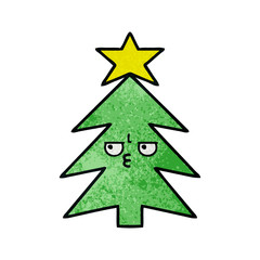 retro grunge texture cartoon christmas tree