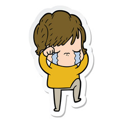 sticker of a cartoon woman crying