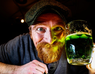 Crazy Irish drinks beer