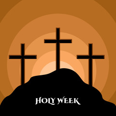 Holy week banner with a Calvery silhouette. Vector illustration design