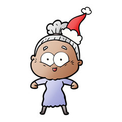 gradient cartoon of a happy old woman wearing santa hat