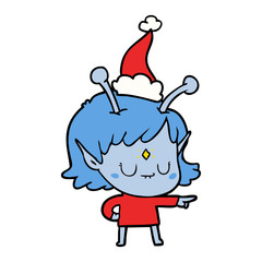 line drawing of a alien girl wearing santa hat