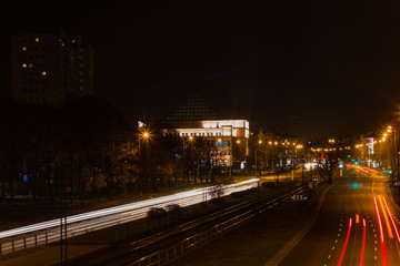 Warsaw by Night in Colours -  Warsaw buildings, panorama view in autumn time.