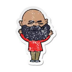 distressed sticker of a cartoon man with beard frowning